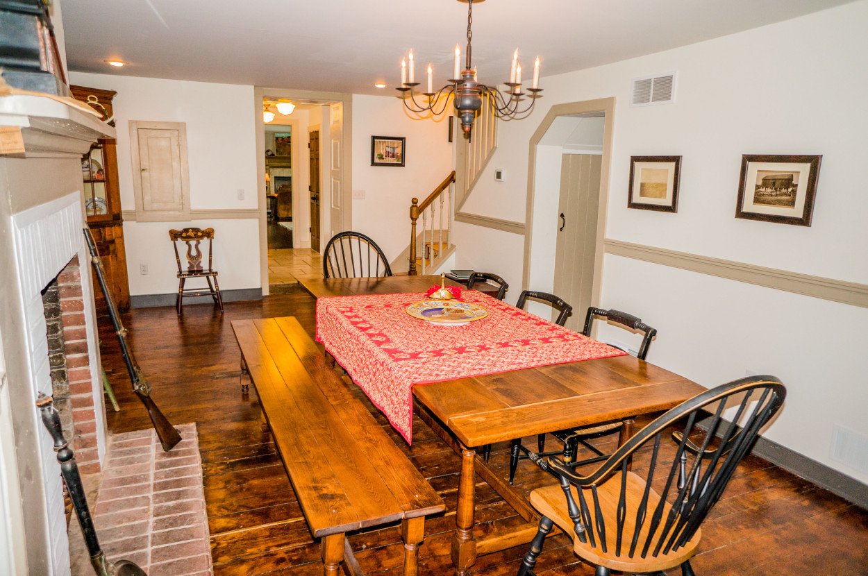 (7) Lancaster Farm Formal Dining Room with Fireplace William Penn